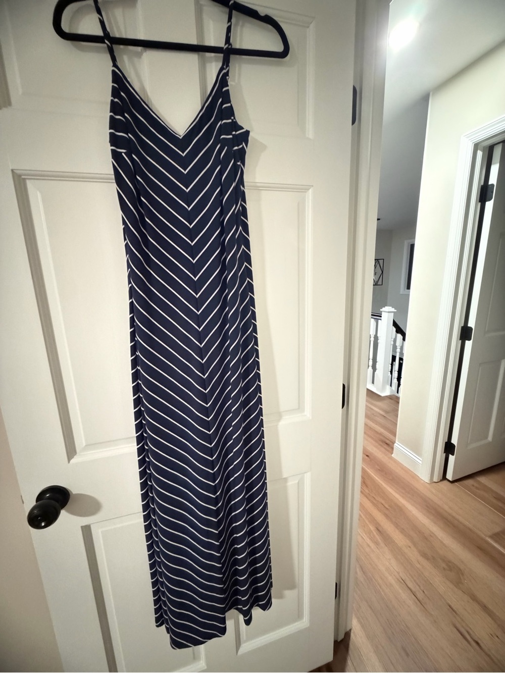 Ralph Lauren Navy and White Striped Spaghetti Strap Maxi Dress